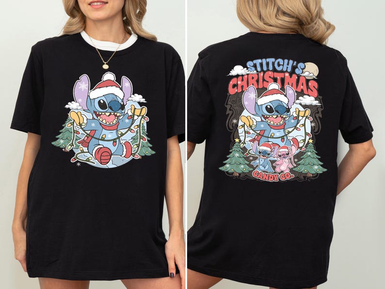 Disney Merry Stitchmas Shirt, Stitch And Angel Merry Christmas Shirt, Disney Xmas Sweat, Santa Hat Xmas Tee, Disneyland Family Trip Xmas Tee