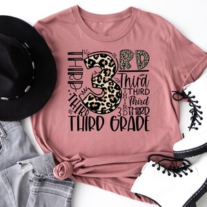 Third Grade Leopard Shirt, 3rd Grade Typography T-shirt, First Day of School Tee, Back To School Sweatshirt, 3rd Grade Teacher Crewneck