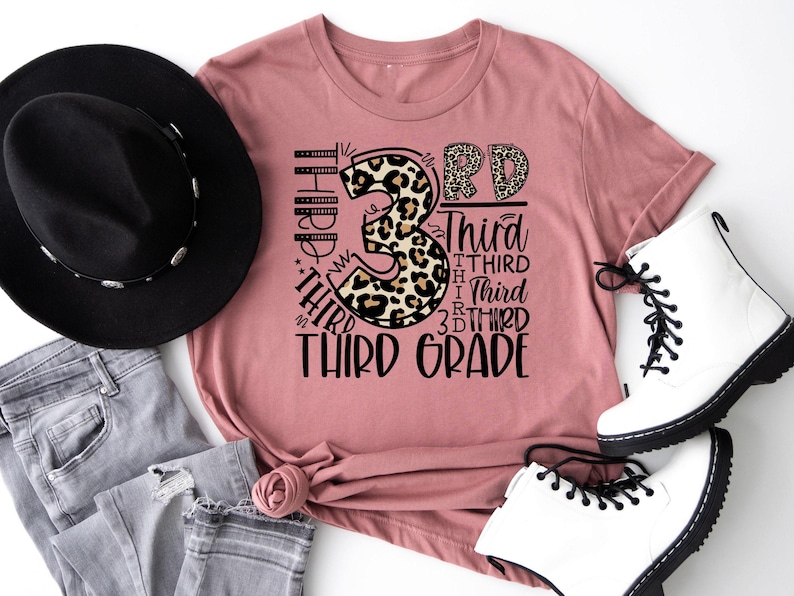 Third Grade Leopard Shirt, 3rd Grade Typography T-shirt, First Day of School Tee, Back To School Sweatshirt, 3rd Grade Teacher Crewneck