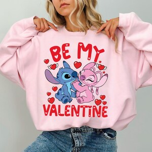 Disney Stitch Angel Be My Valentine Shirt, Disney Valentines Day T-Shirt, Cute Couple Romance Tee, Disneyland Honeymoon Trip Sweatshirt