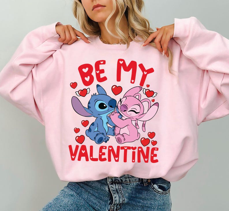 Disney Stitch Angel Be My Valentine Shirt, Disney Valentines Day T-Shirt, Cute Couple Romance Tee, Disneyland Honeymoon Trip Sweatshirt