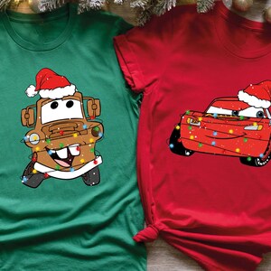 Disney Christmas Shirt, Santa Hat Lightning McQueen and Tow Mater T-shirt, Disney Couples Xmas Tee, Holiday Vacation Party Sweatshirt