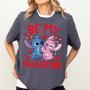 Disney Stitch Angel Be My Valentine Shirt, Disney Valentines Day T-Shirt, Cute Couple Romance Tee, Disneyland Honeymoon Trip Sweatshirt