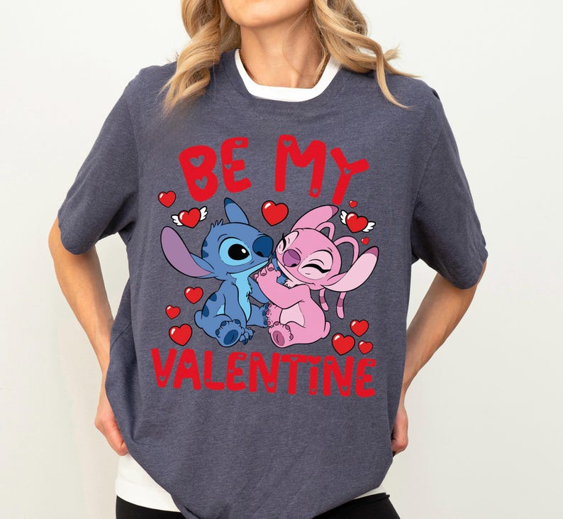 Disney Stitch Angel Be My Valentine Shirt, Disney Valentines Day T-Shirt, Cute Couple Romance Tee, Disneyland Honeymoon Trip Sweatshirt
