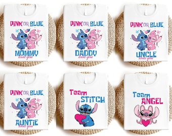 Disney Angel & Stitch Gender Reveal Shirt,Pink or Blue Family T-shirt,Gender Party Family Tee, Pink Or Blue Mom and Dad Loves You Sweatshirt