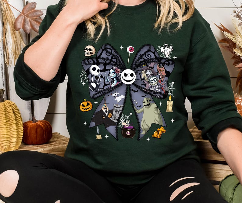 Nightmare Before Coquette Bow Sweatshirt, Jack Skellington Sally Halloween Shirt, Oogie Boogie Bash Tee, Disneyland Halloween T-Shirt