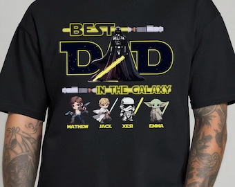 Bester Vater im Galaxie-T-Shirt, personalisiertes Kindernamen-Vater-T-Shirt, bester Vater überhaupt T-Shirt, kundenspezifischer Vater und Kinder-Sweatshirt, Vatertag Rundhalsausschnitt