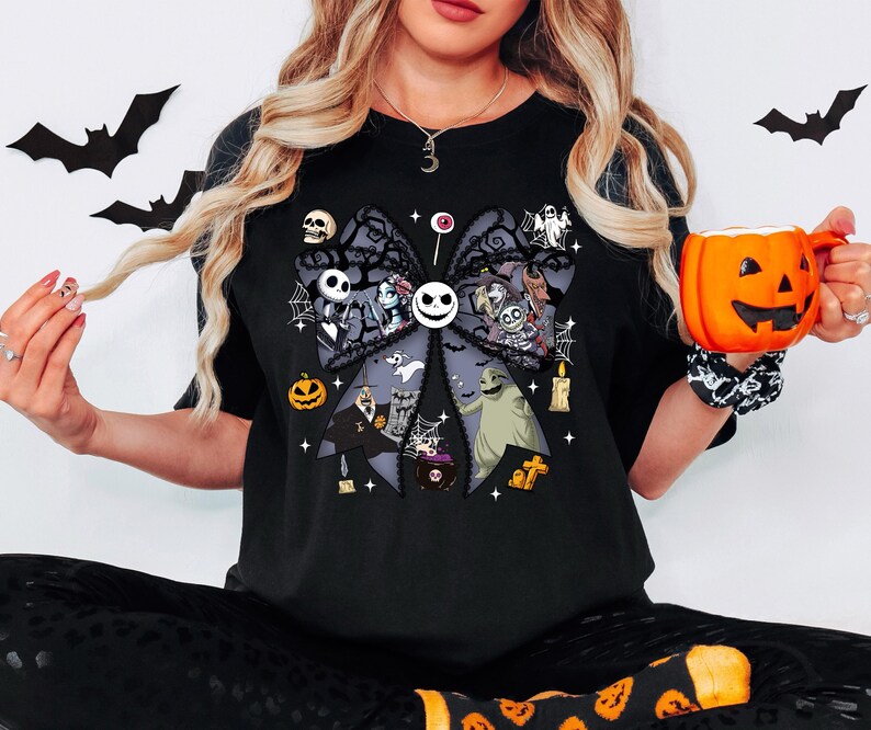 Nightmare Before Coquette Bow Sweatshirt, Jack Skellington Sally Halloween Shirt, Oogie Boogie Bash Tee, Disneyland Halloween T-Shirt