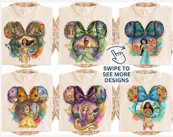 Disney Princess Shirt, Watercolor Princess Ears T-shirt, Disneyland Girls Trip Tee,Princess Theme Party Sweatshirt,Cinderella Belle Crewneck