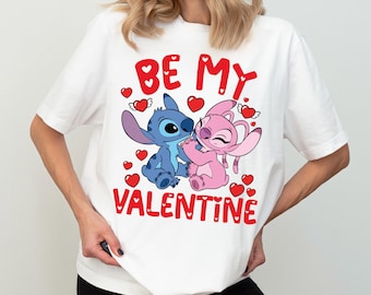 Disney Stitch Angel Be My Valentine-tröja, Disney Alla hjärtans dag-t-shirt, söt parromantisk t-shirt, Disneyland smekmånadsresa-tröja