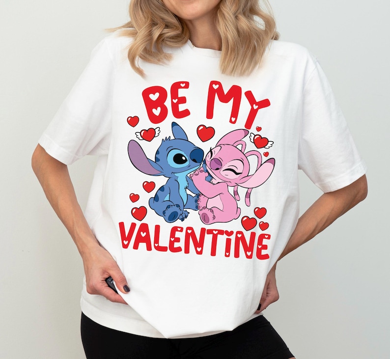 Disney Stitch Angel Be My Valentine Shirt, Disney Valentines Day T-Shirt, Cute Couple Romance Tee, Disneyland Honeymoon Trip Sweatshirt