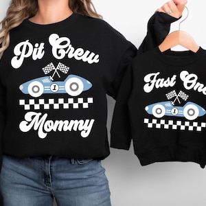 Fast One Pit Crew Birthday Shirt, Car Race Birthday T-shirt, Birthday Boy Tee, Family First Birthday Party Sweatshirt, Fast One 1st Birthday Crewneck