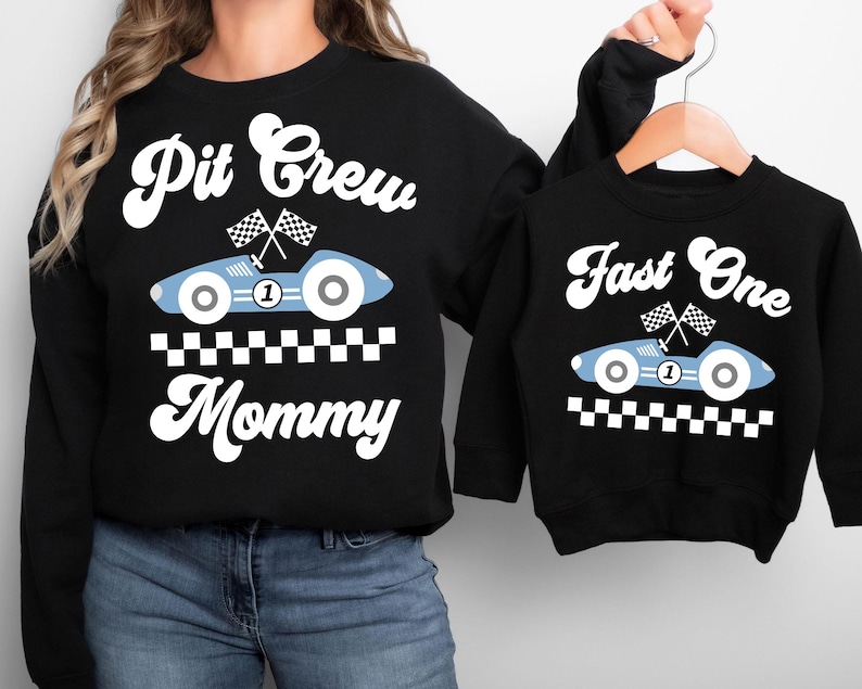 Fast One Pit Crew Birthday Shirt, Car Race Birthday T-shirt, Birthday Boy Tee, Family First Birthday Party Sweatshirt, Fast One 1st Birthday Crewneck