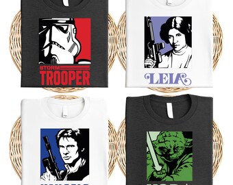 Retro shirt, bijpassende shirt Galaxy's Edge, shirt Darth Vader Princess Leia, Luke Han Solo Boba Fett-shirt, landtrip-sweater