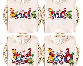 Camiseta familiar de superhéroes personalizada, camiseta a juego para la familia, camiseta para viaje familiar, camiseta de regalo para fans, camiseta de superhéroes para papá y mamá.