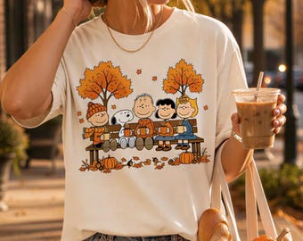 Peanuts Fall Shirt, Snoopy Autumn T-shirt, Pumpkin Season Friends Tee, Beloved Cartoon Character Enjoying Fall