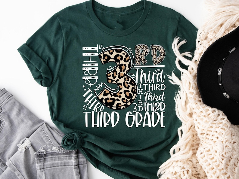 Third Grade Leopard Shirt, 3rd Grade Typography T-shirt, First Day of School Tee, Back To School Sweatshirt, 3rd Grade Teacher Crewneck