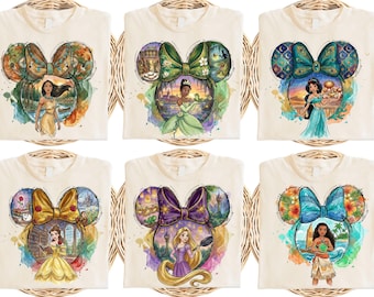 Disney Princess Shirt, Watercolor Princess Ears T-shirt, Disneyland Girls Trip Tee,Princess Theme Party Sweatshirt,Cinderella Belle Crewneck