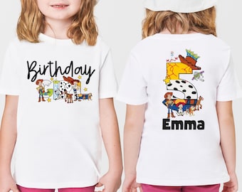 Aangepast verjaardagsshirt voor meisjes, T-shirt verjaardagsfeestje, persoonlijk verjaardagsshirt voor kinderen, Woody Birthday Trip T-shirt