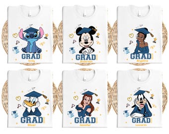 Anpassad examenströja, prinsess-T-shirt med examen, Musse Pigg-T-shirt med examen, Winnie-tröja med examen, rund hals för avgångsklassen 2026