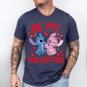 Disney Stitch Angel Be My Valentine Shirt, Disney Valentines Day T-Shirt, Cute Couple Romance Tee, Disneyland Honeymoon Trip Sweatshirt