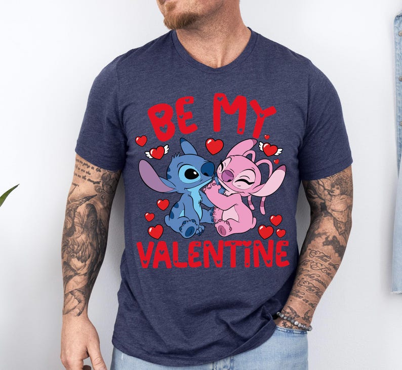 Disney Stitch Angel Be My Valentine Shirt, Disney Valentines Day T-Shirt, Cute Couple Romance Tee, Disneyland Honeymoon Trip Sweatshirt