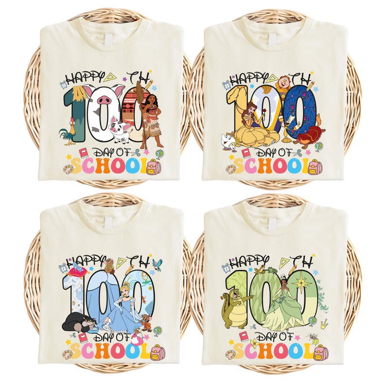 Princess 100 Days Of School Shirt, Matching Classroom T-shirt, Elementary School Sweatshirt, Cinderella Belle Moana School Crewneck