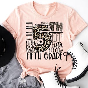 Fifth Grade Typography Shirt, 5th Grade Leopard T-shirt, First Day of School Tee, Back To School Sweatshirt, Grade Level Hoodie