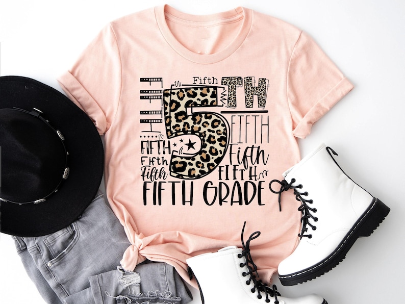 Fifth Grade Typography Shirt, 5th Grade Leopard T-shirt, First Day of School Tee, Back To School Sweatshirt, Grade Level Hoodie