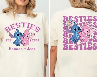 Stitch & Angel Besties Shirt, Besties Passendes T-Shirt, Benutzerdefinierte Mädchen Reise T-Shirt, Bester Freund Urlaub Sweatshirt, süße Freundschaft Rundhalsausschnitt