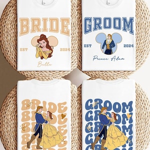 Custom Bride Belle & Groom Shirt, Matching Beauty And The Beast T-shirt, Romantic Couple Bachelorette Party Tee, Honeymoon Trip Sweatshirt