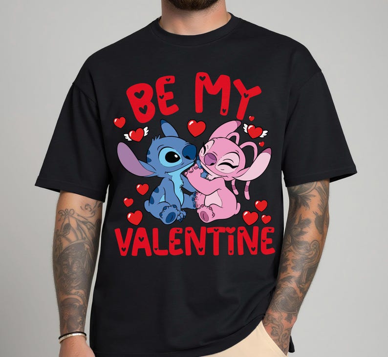 Disney Stitch Angel Be My Valentine Shirt, Disney Valentines Day T-Shirt, Cute Couple Romance Tee, Disneyland Honeymoon Trip Sweatshirt