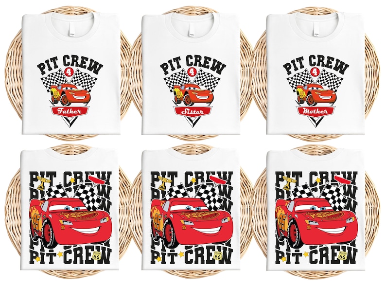 a set of four t - shirts with cars on them