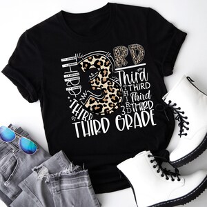 Third Grade Leopard Shirt, 3rd Grade Typography T-shirt, First Day of School Tee, Back To School Sweatshirt, 3rd Grade Teacher Crewneck