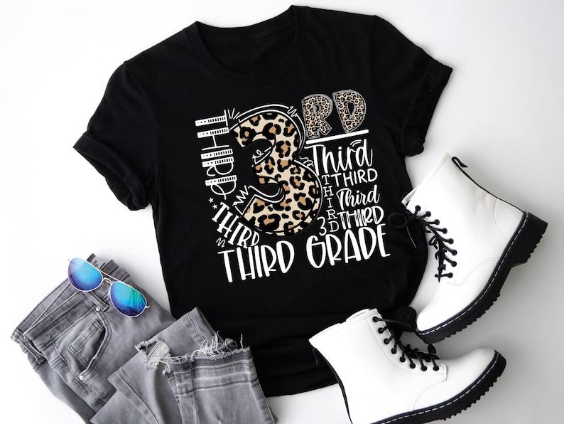 Third Grade Leopard Shirt, 3rd Grade Typography T-shirt, First Day of School Tee, Back To School Sweatshirt, 3rd Grade Teacher Crewneck