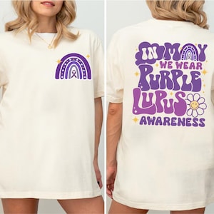 Im Mai tragen wir lila Hemd, Lupus Awareness Shirts, Lupus Krieger Shirt mit lila Band, Lupus Support Geschenke, tragen lila Familienpullover