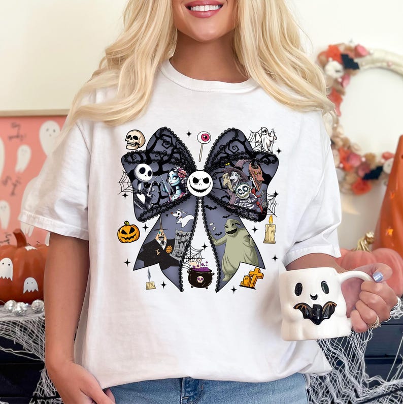 Nightmare Before Coquette Bow Sweatshirt, Jack Skellington Sally Halloween Shirt, Oogie Boogie Bash Tee, Disneyland Halloween T-Shirt