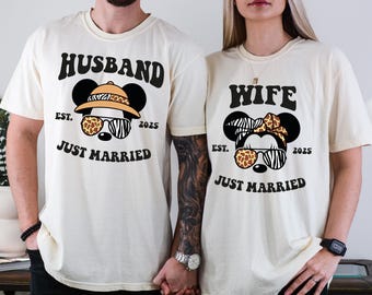Disney Just Married 2025 Shirt, Leopard Wife Minnie Husband Mickey Tee, Leopard Mickey & Minnie Family Shirt, Disney Safari Family Trip Tee