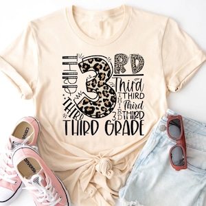 Third Grade Leopard Shirt, 3rd Grade Typography T-shirt, First Day of School Tee, Back To School Sweatshirt, 3rd Grade Teacher Crewneck