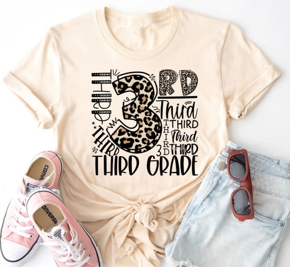 Third Grade Leopard Shirt, 3rd Grade Typography T-shirt, First Day of School Tee, Back To School Sweatshirt, 3rd Grade Teacher Crewneck