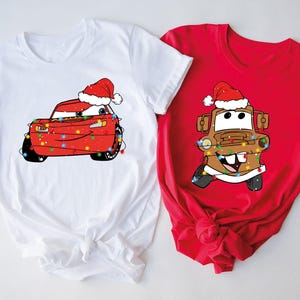 Disney Christmas Shirt, Santa Hat Lightning McQueen and Tow Mater Shirt, Disney Couples Xmas Tee, Disneyland Holiday Vacation Party Tee