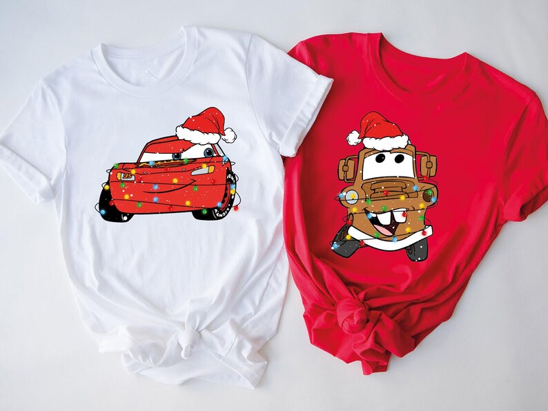 Disney Christmas Shirt, Santa Hat Lightning McQueen and Tow Mater Shirt, Disney Couples Xmas Tee, Disneyland Holiday Vacation Party Tee