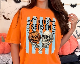 Halloween Skeleton Shirt, Tis The Season T-shirt, Halloween Pumpkin Skull Tee,Spooky Season Sweatshirt,Skeleton Hands Hoodie, Halloween Gift