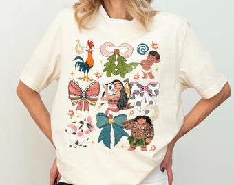 Coquette Bows Princess Moana Shirt, Disney Princess Girls Trip Tee, Moana Pua Hei Hei Shirt, Disneyland Family Trip Matching Sweater