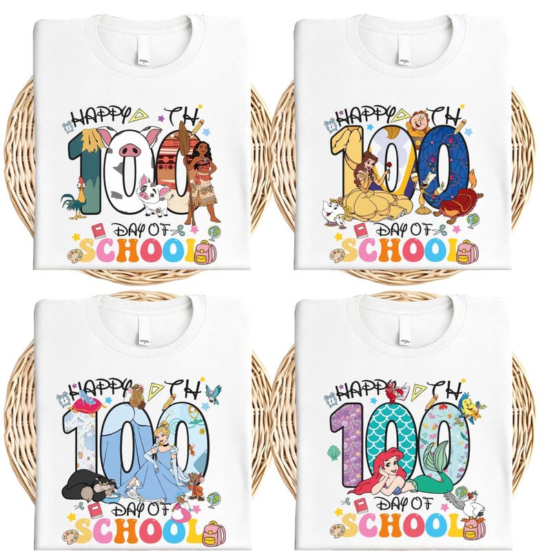 Princess 100 Days Of School Shirt, Matching Classroom T-shirt, Elementary School Sweatshirt, Cinderella Belle Moana School Crewneck