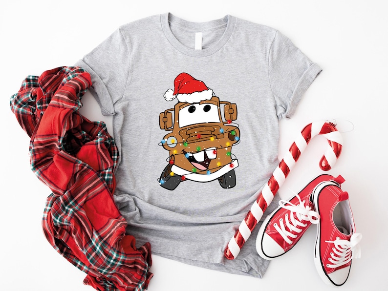 Disney Christmas Shirt, Santa Hat Lightning McQueen and Tow Mater T-shirt, Disney Couples Xmas Tee, Holiday Vacation Party Sweatshirt