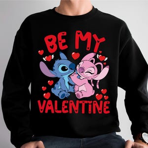 Disney Stitch Angel Be My Valentine Shirt, Disney Valentines Day T-Shirt, Cute Couple Romance Tee, Disneyland Honeymoon Trip Sweatshirt