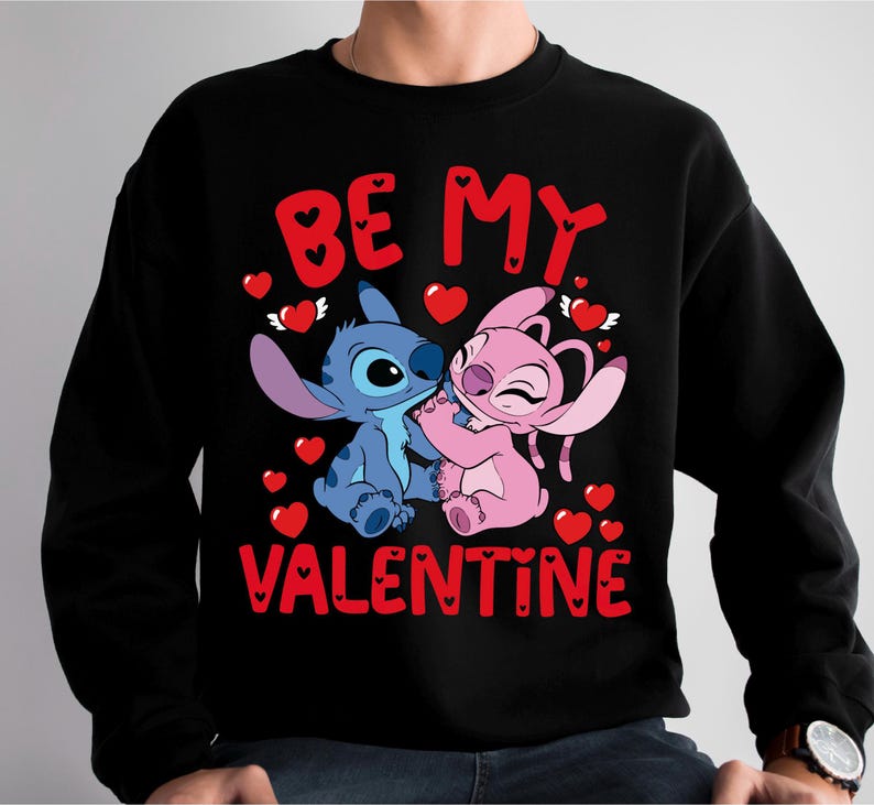 Disney Stitch Angel Be My Valentine Shirt, Disney Valentines Day T-Shirt, Cute Couple Romance Tee, Disneyland Honeymoon Trip Sweatshirt