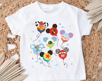 Camiseta de globos de Disney Pixar, camiseta de globos de personajes de Disneyland, camiseta de monstruos, camiseta infantil de Pixar, camiseta infantil de Disney, camiseta de Rayo McQueen