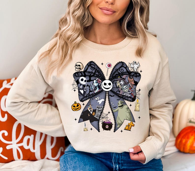 Nightmare Before Coquette Bow Sweatshirt, Jack Skellington Sally Halloween Shirt, Oogie Boogie Bash Tee, Disneyland Halloween T-Shirt
